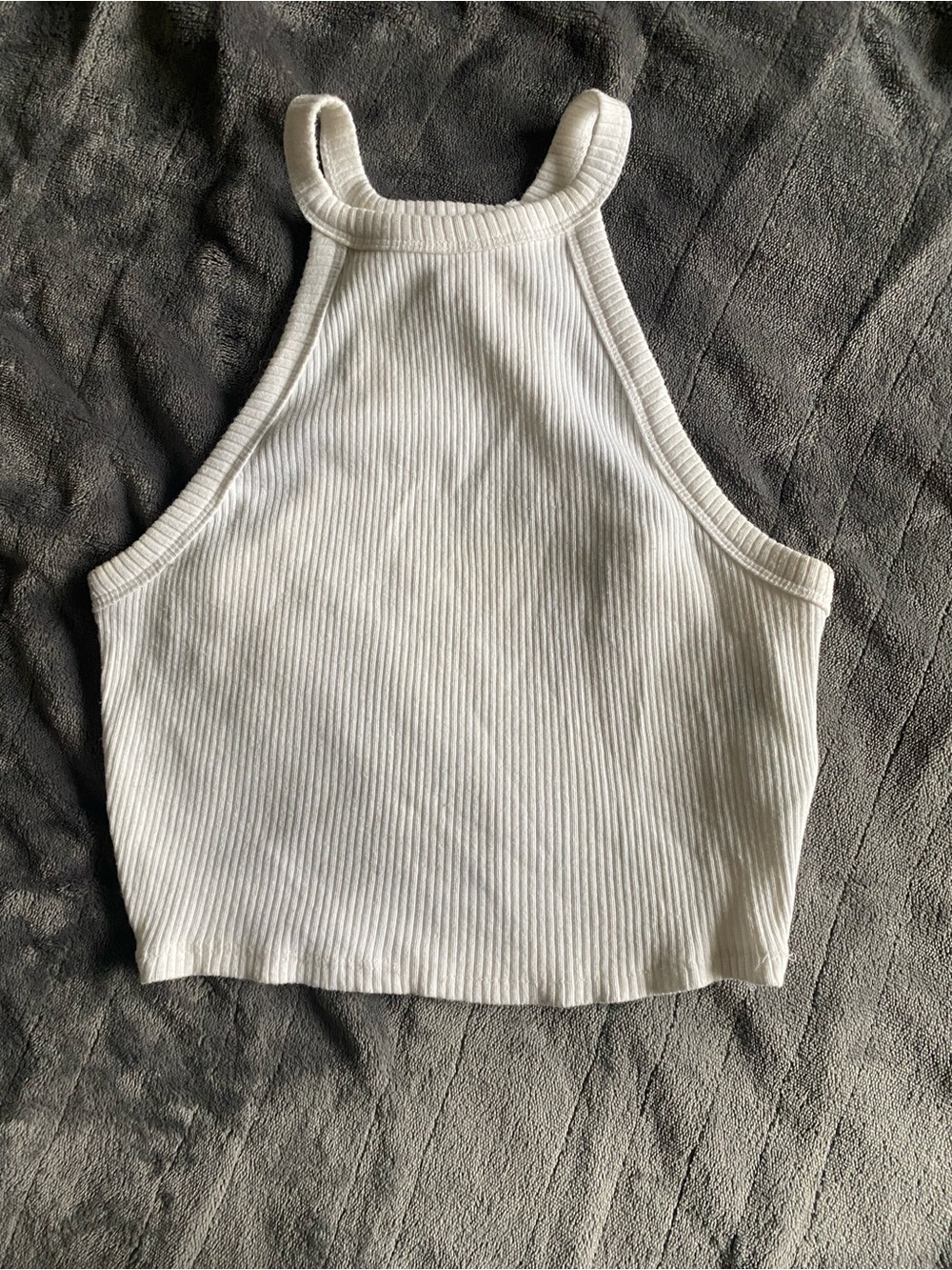 Women's Ribbed White High-Neck Crop Tank Top Hollister Size Small